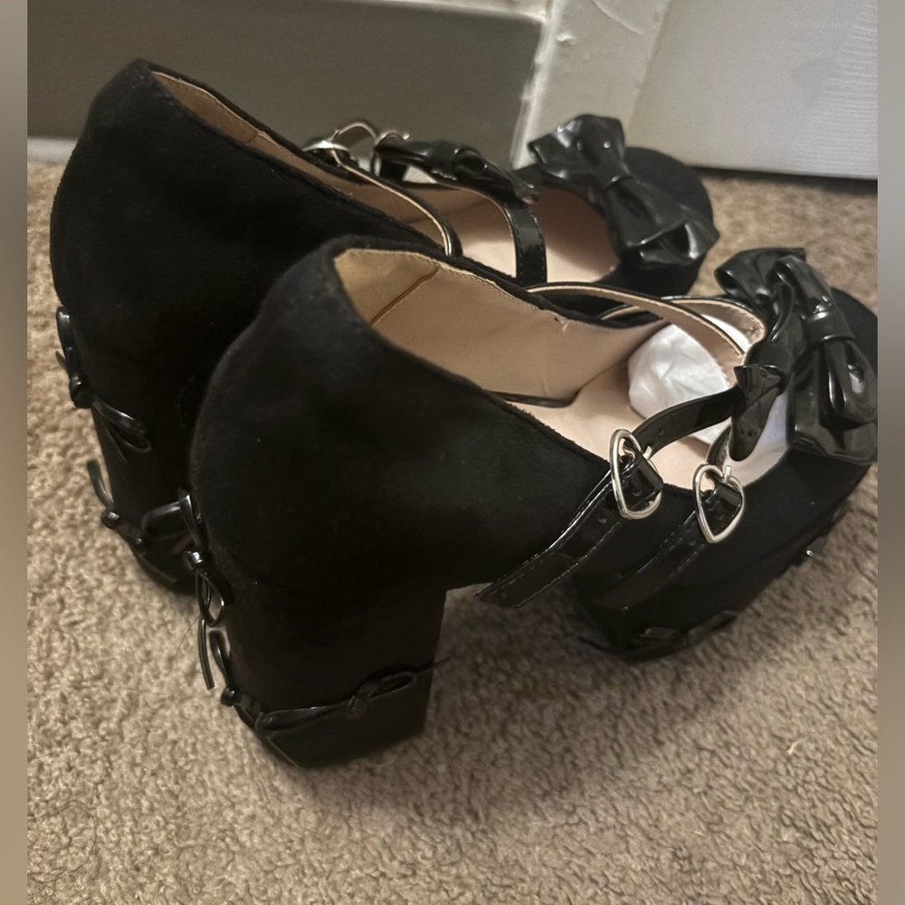 Dolls Kill Black Platform Shoes with Bow Accents - Picture 5 of 5